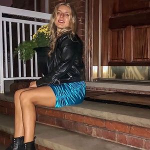 ELECTRIC BLUE DUA LIPA LIKE BLUE SATIN MINI SKIRT